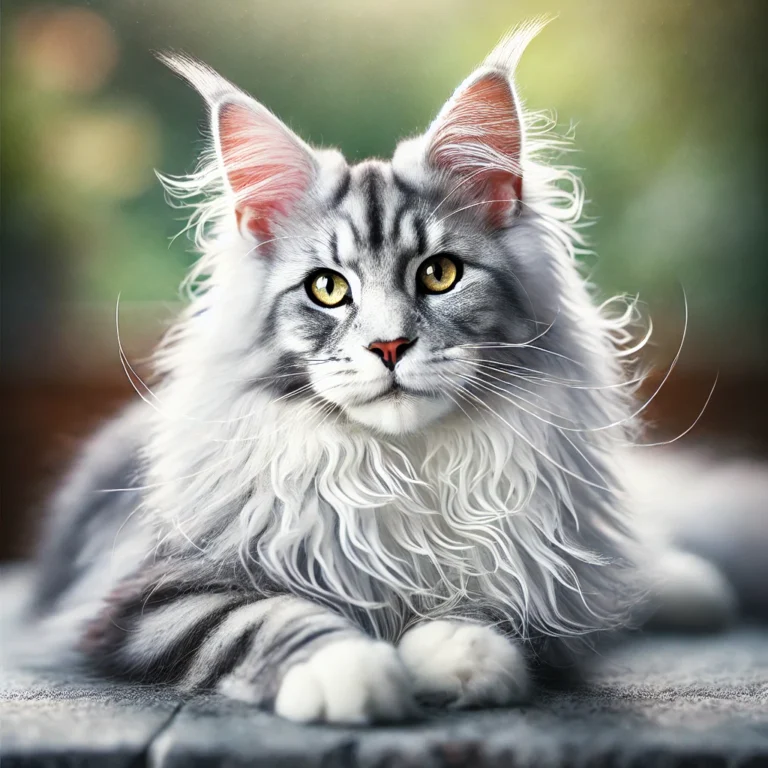 Silver Tabby and White Maine Coon Cats